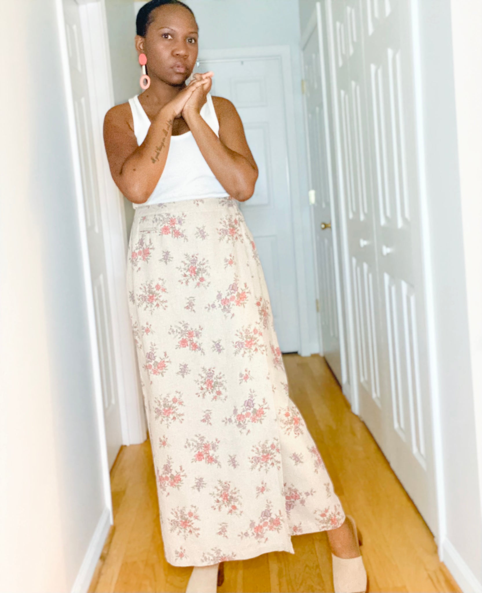 Patterned clearance linen skirt